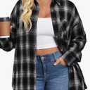 IN'VOLAND Womens Plus Size Flannel Plaid Shirts Long Sleeve Casual Collared Button Down Shirt Loose Blouse Top 24W 2 XL