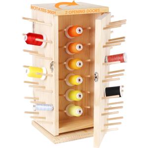 New brothread 129 Spools(DIY) 360 Fully Rotating Wooden Thread Rack/Thread Holder Organizer with Double Doors(Inner Space Hold  500M Thread Spools) for Sewing, Quilting, Embroidery, Hair-braiding