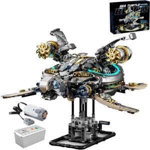 Mechanical Turtle Building Block with Hand Crank & Motor Dual Drive Gear Motion Steampunk＆Educational Construction Set for Adults Teens and Model Enthusiasts