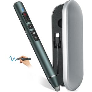 Rechargeable Presentation Clicker Stylus Pen for Touch Screen, Wireless Presenter Remote Laser Pointer USB PowerPoint Clicker Slide Advancer with Hyperlink Volume Control for Mac/Computer (red Laser)