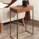 Kate and Laurel Karlsen Mid-Century Wood and Metal Narrow Side Table; 16 x 24 x 8; Walnut Brown and Brass; Slim Bedroom Nightstand with Mixed Materials Design