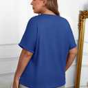 HDLTE Plus Size Tops for Women Summer V Neck Short Sleeve Tee Shirts Button Casual Loose Fit Blouse Blue (XXL)