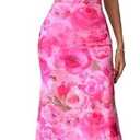 GORGLITTER Women's Floral Wedding Guest Derby Midi Dress Cocktail Summer Boho Beach Going Out Fishtail Sun Dresses, Size Small
