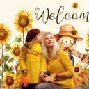 Welcome Fall Photography Backdrop Autumn Pumpkin Sunflower Scarecrow Background, Thanksgiving Party Supplies Farm Harvest Banner Photo 72 x 44 Inch