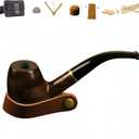 2 x Wooden Tobacco Pipe, Smoking Pipe Set with Black Canvas Waist Pouch, Handmade Wood Tobacco Pipe with Accessories Gift for Pipe SmokingDurable for Beginners.