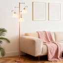 ZidDolk Pink Flower Floor Lamp, Cute Standing Lamp with Glass Shade, Kids Floral Tall Lamp with Foot Switch, 3 Light Lotus Floor Lamp for Living Room, Elegant Corner Lamp for Girls Bedroom Reading