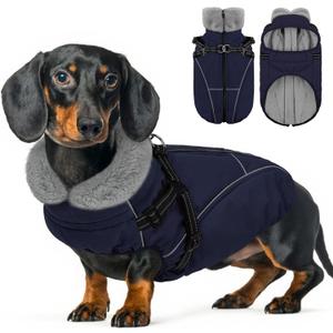 Dog Coats for Large Dogs, Dog Puffer Jacket with Harness Built in, Pet Warm Winter Vest, Dark Blue L