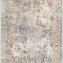 Chenille Machine Washable Area Rugs with Non Slip Backing, Ideal for Hallway, Living Room, Bedroom, Kitchen and Laundry Room, Vintage and Low Pile Rug (Beige-Blue, 6'x9')