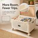 Wheeled Laundry Basket, 80L Large Capacity Dirty Clothes Basket, Breathable Clothing Storage Box, Suitable for Bedroom, Bathroom & Laundry Room, medium size
