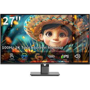 Touchscreen Monitor 27 Inch 2K 100Hz Gaming Monitor, QHD 2560x1440 IPS PC Monitor, 10-Point Multi Touch Screen Computer Monitor, USBC HDMI VGA Ports, Built-in Speakers