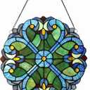 Stained Glass Panel: 12 Inch/16 Inch Decorative Window Hanging Suncatcher - Small Round Tiffany Style Ornament - Blue Heart Decoration for The Wall or Windows (12 Inch) (Green)