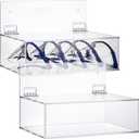 Geetery 4 Pack Safety Glasses Holder with Lid Wall Mount/Stand 9 x 6 x 3 Inches Clear Acrylic Dispenser Storage Case Wall Organizer Box for Eyewear Goggle Glove Facemask Lab Supply