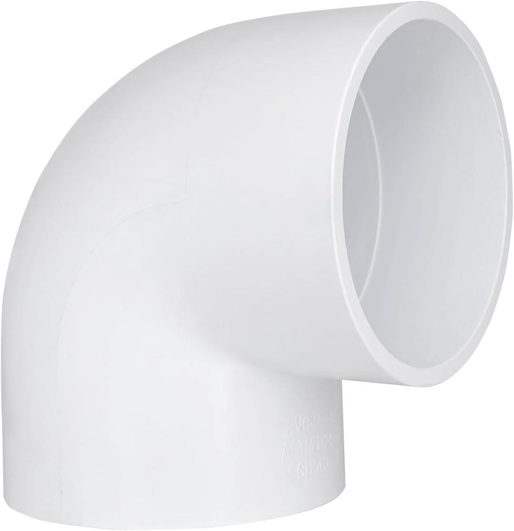 1 Pack 4" PVC 90 Degree Elbow Pipe Fittings (Socket x Socket), 2 Way Right Angle Adapter Coupling Schedule 40, 4 inch PVC Pipe Corner Connector DIY, White SCH 40