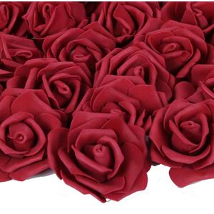 Artificial Rose Flowers,100 pcs Foam Rose Bulk Burgundy Fake Flower Heads for DIY Wedding Bouquets Rose Wall Kissing Balls Bridal Shower Centerpieces Arrangements Party Tables Decorations(Burgundy)