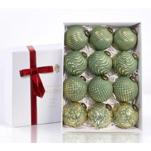 12PCS Rustic Green Christmas Ball Ornaments, 3.15" Vintage Farmhouse Hanging Ornaments for Christmas Trees, Parties, Weddings and Home Decor