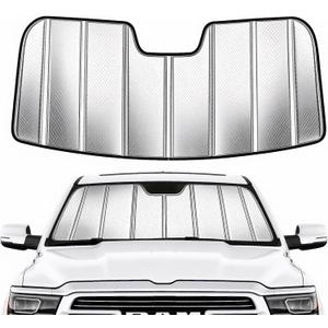 Custom Fit Windshield Sun Shade for Ram 2500/3500 2019-2026 with 10 Inch Wide Sensor, Foldable 3-Layer High Reflective Silver Sunshade, Blocks UV Rays & Reduces Cabin Heat