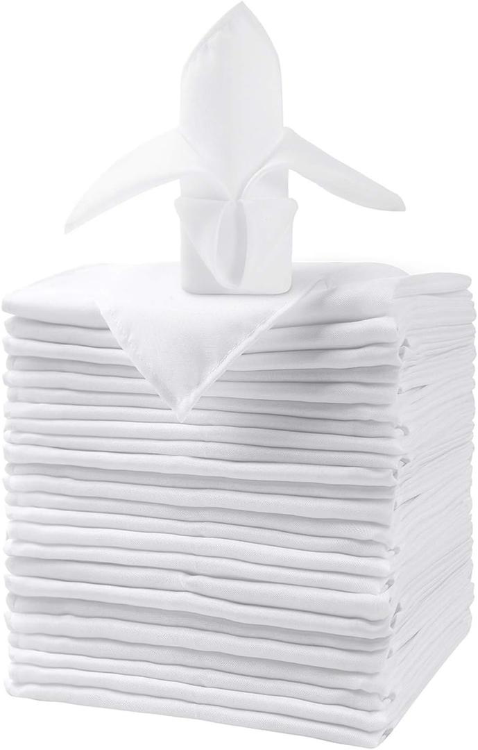 25pcs Polyester Cloth Napkins - 17 x 17 inch White Dinner Washable Napkins with Hemmed Edges for Restaurant/Wedding/Hotel(25,White)
