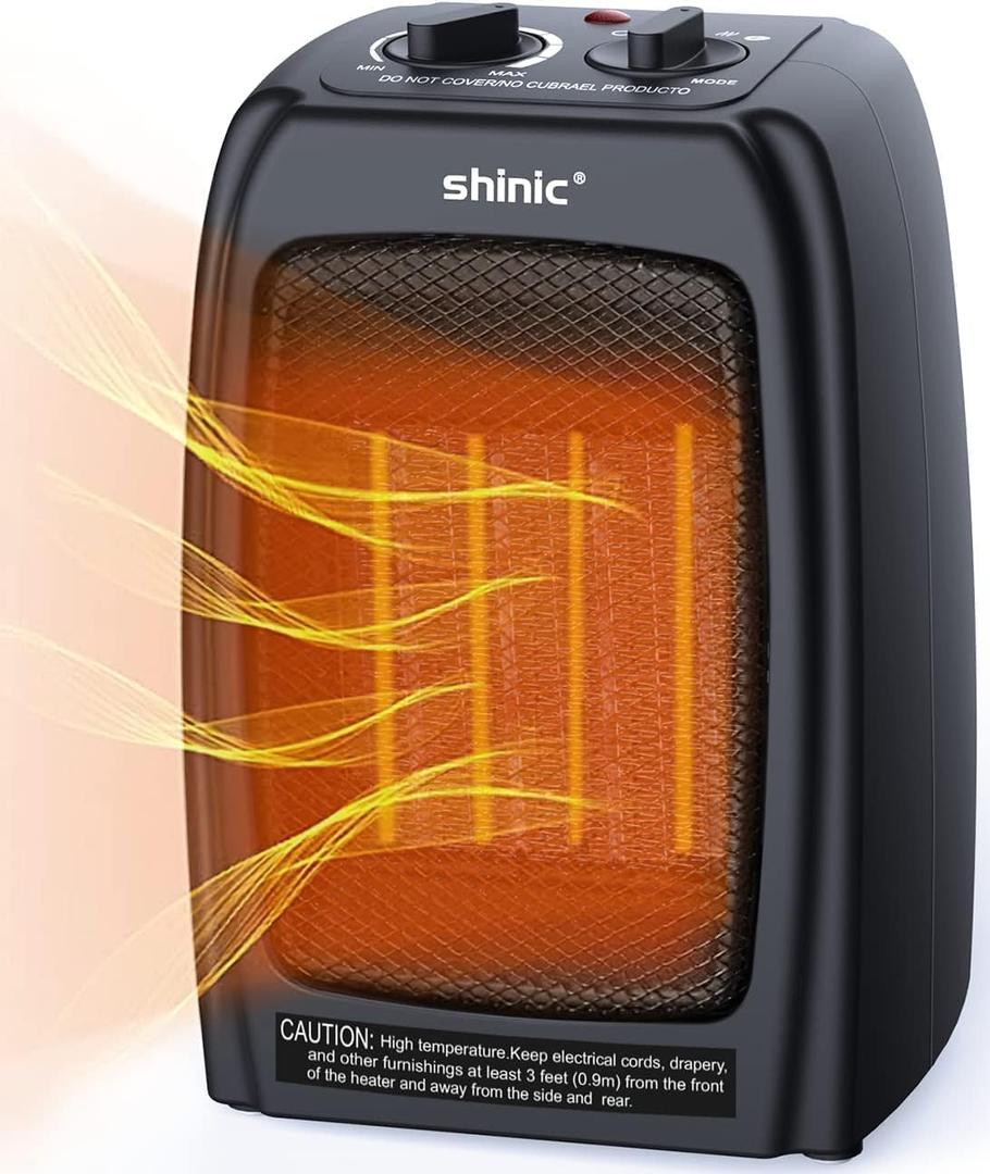 Shinic Space Heater for Indoor Use, 1500W/750W/ECO Ceramic Space Heater, 1s Fast Heat, Overheat and Tipover Protection, Portable Electric Heater, Safe and Quiet Office Small Room Desk Heater, Black