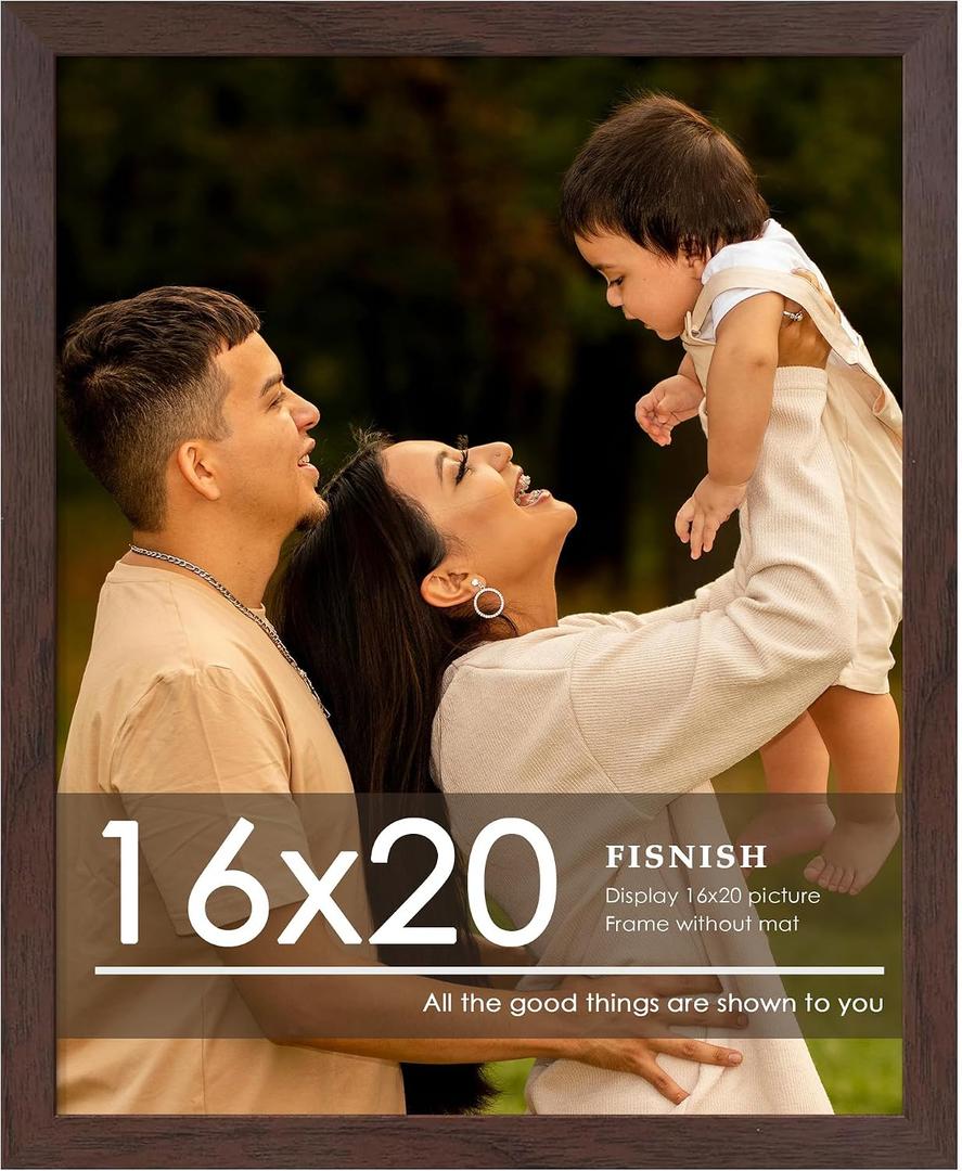 16x20 Picture Frame, Walnut Woodgrain 16 x 20 Poster Frame for Horizontal or Vertical Wall Mounting, 1 Pack