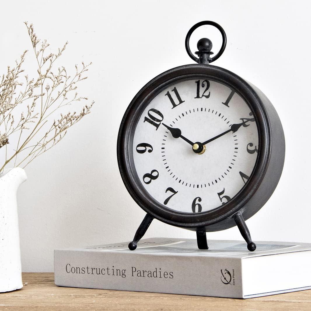 Vintage Black Table Clock on Stand, Decorative Desk and Shelf Clock, Rustic Mantel Clock Farmhouse Clock Non-Ticking (10.5"H) Vintage Black Table Clock on Stand, Decorative Desk and Shelf Clock, Rustic Mantel Clock Farmhouse Clock Non-Ticking (10.5"H)