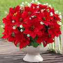 Artificial Flowers for Outdoors Red Christmas Poinsettia Flowers 12 Bundles Mixed Fake Plants UV Resistant Faux Flowers for Outdoor Planters Garden Porch Patio Home Winter Decor