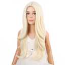 PATTNIUM Long Blonde Wig for Kids Girls Light Blonde Wigs Long Wavy Child Middle Part Synthetic Wigs
