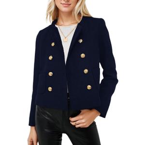 Kedera Womens Cropped Tweed Blazer Jackets Long Sleeve Open Front Blazer for Work Casual Business Outfits (Large)