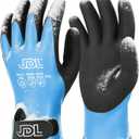 JDL 100% Waterproof Winter Work Gloves for Men & Women, Thermal Insulated Freezer Gloves for Cold Weather, Super Grip Palm, Blue, Large