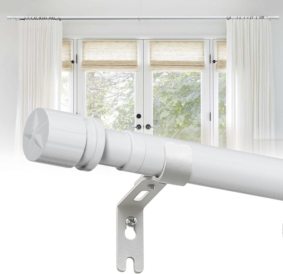 Curtain Rods for Windows 24 to 44 Inches, 1 Inch Short White Curtain Rod Set, Adjustable Heavy Duty Decorative Drapery Rods for Small Cafe Windows French Door