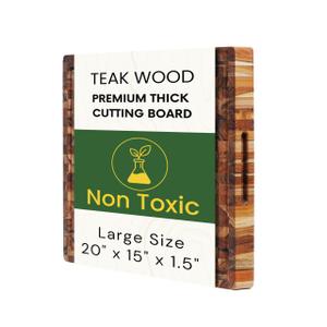 Premium Teak Wood XL End Grain Cutting Board 20 x 15 Inch, Extra Thick 1.5 Inch Butcher Block for Meat & BBQ Prep, Large Solid Wood Cutting Board with Juice Groove by New M Way