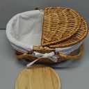 Picnic Basket with Blankets and Bamboo Plates Picnic Supplies Set Basket with Lid and Handle Wicker Picnic Basket Sturdy Woven Body with Washable Lining for Camping (White)