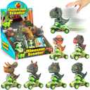 SMILESSKIDDO Dino Pull Back Cars - 6 Packs Dinosaur Cars, Dinosaur Toys, Finger Scooter, Mini T-Rex & Triceratops Toys, Stocking Stuffers for Kids Boys & Girls Age 3 4 5 6