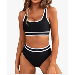BMJL Women's High Waisted Bikini Sets Sporty Two Piece Swimsuits Color Block Cheeky High Cut Bathing Suits Size M No Tag