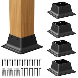 SPACEEUP 4x4 Post Base 5 Pcs Heavy Duty Steel Brackets Internal 3.6" x 3.6" Black Deck Cover Fit Standard Wood Anchor Sleeves