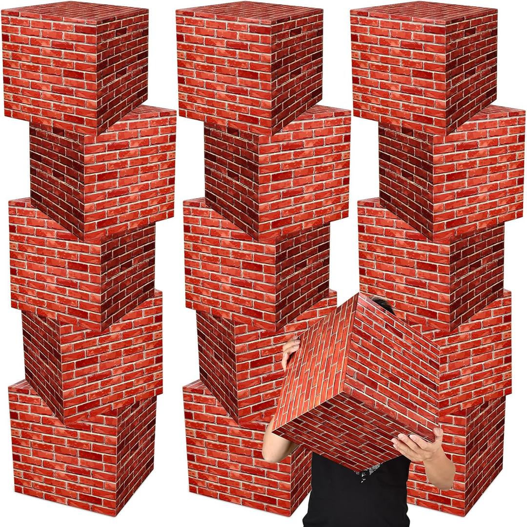Mototo 16 PCS Brick Party Boxes Paper Cardboard Building Blocks 11.8" Red Video Game Brick Boxes Props Party Favor Centerpiece For Comic Gaming Theme Birthday Christmas Fireplace Decoration