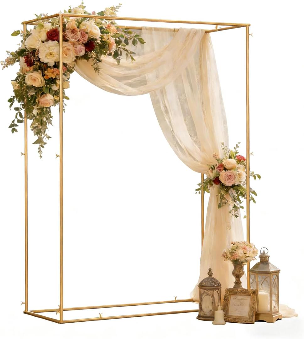 4.95 * 6.56 FT Metal Arbor Frame Stand, Garden Arch Trellis for Plants, Wedding Decor Backdrop Flower Stand, Gold, Double Rectangle