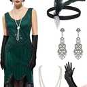 YESSA Flapper Dresses 1920s Gatsby Dress for Women Roaring 20s Costumes Fringed Sequin Cocktail Dress with 20s Accessories (Large, Green)