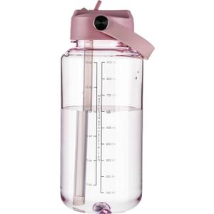 OLDLEY 32 oz Clear Water Bottle with Straw,Tritan BPA-Free, Wide Mouth, Leak Proof - for Gym, Travel, Home, School, Office (Pink)