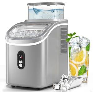 Countertop Ice Cube Maker Machine with External Water Tank,16Pcs/5Mins,34Lbs/Day,2 Ways to Add Water,Portable Compact Small Ice Maker with Self-Cleaning,Perfect for Home/Kitchen/Camping/RV (GREY)