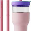 CHAKO LAB Insulated Stainless Steel Water Bottle | Dual-layer tumbler with Glass Linner and Stainsteel Linner | BPA-Free Leak Proof Thermos | 20oz Bottle with Two Straw | Pink & Purple