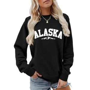 Generic Alaska Sweatshirt Retro Mountain Graphic Shirt Vintage Alaska Sweater Women Casual Crewneck Long Sleeve Pullover Tops XX-Large, 2XL
