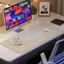 Leather Desk Pad Protector,Office Desk Mat,Large Mouse Pad, Non-Slip PU Leather Desk Blotter,Desk Pad,Waterproof Desk Writing Pad for Office and Home (Beige,31.5" x 15.7") (32" x 16")