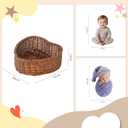 Kate Newborn Photography Props Brown Heart Shaped Rattan Basket Handcrafted Baby Basket Set for Baby Photography Photoshoot with White Pillow and Mat and Stretch Wrap