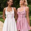 Auraxe Summer Halter Corset Graduation Short Dress Casual Cute A Line Bow Sundress Lace Up Party Mini Dresses for Women 2026 (White, M)