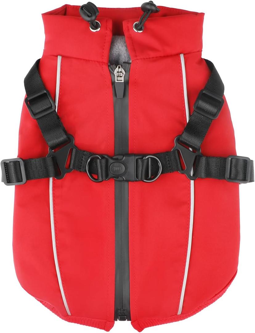 Dog Winter Coat Reflective Water-Resistant Jacket, Fleece Lined Windproof Puppy Coat with Back Zipper & D-Ring, Cold Weather Dog Coats for Small Medium Dogs (XXL, Red)