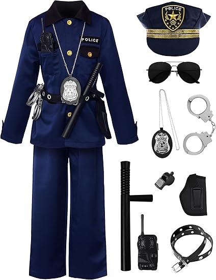 Nelibeauty Police Officer Costume for Kids - Deluxe Police Costume for Kids with Accessories, Kids Halloween Costumes for Boys Girls, Cop Outfit Role Play Kit for Halloween Career Day-140