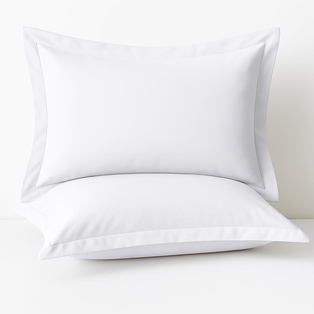2 Pack Pillow Shams Queen Size 20x30 600 Thread Count 100% Organic Cotton White Pillow Covers with 2 Inch Flange, Soft & Smooth Premium Hotel-Quality Pillowcases Set of 2