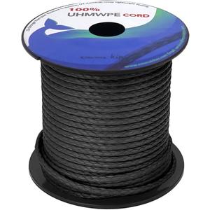 emma kites 100% UHMWPE Braided Cord 7/64~3/16"(Dia.) Heavy Duty Abrasion Resist. Low Stretch Utility Cord for Kites Surfing Whoopie Rigging Spearfishing Kayak Survival Repair, 1600~5500Lbs Spool (1/8" x 100Ft, Black)