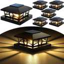 NIORSUN Solar Post Lights Outdoor, Fence Post Solar Lights Warm White Outdoor Waterproof Edison LED Bulbs Garden Patio Fence Deck Decor, 4x4 Wood Vinyl Post Cap Lights, Black 6 Pack