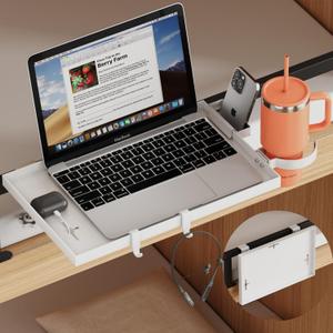 Bedside Shelf Foldable, Metal Clip-On Bed Shelf for Top Bunk Heavy Duty Bed Side Table Tray for College Dorm Essentials, Loft Nightstand Organizer Tray with Removable Cup & Phone Holder(White)